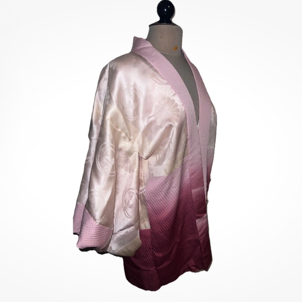Vintage Haori Pink Ombré Reversible Satin Kimono Jacket fairy Robe S M L - Picture 4 of 14